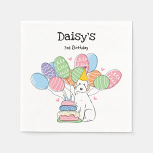 White Aussiedoodle Dog Birthday Party Paper  Napkin
