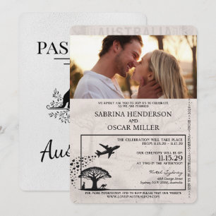 White Australia Passport Wedding Invitation