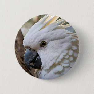 White Australian Cockatoo Parrot, 2 Inch Round Button