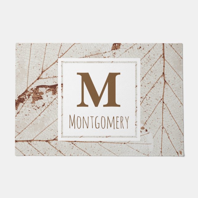 White Autumn Leaves - Personalized Doormat (Front)