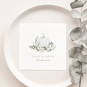 White Autumn Pumpkin Greenery Baby Shower Napkin