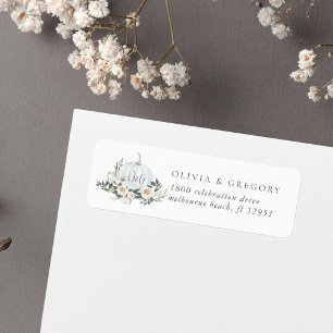 White Autumn Pumpkin Greenery Return Address