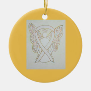 White Awareness Ribbon Angel Custom Art Ornaments