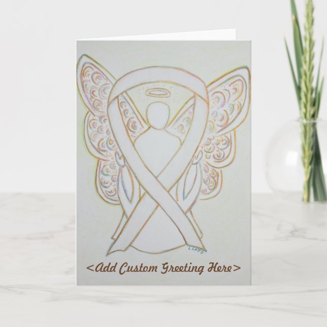 White Awareness Ribbon Angel Custom Greeting Card (Front)
