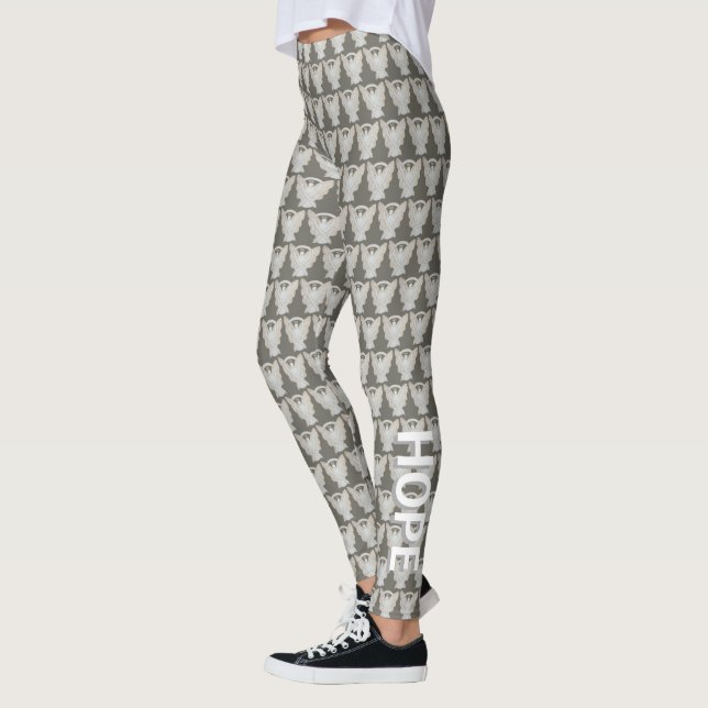 White Awareness Ribbon Angel Custom Words Leggings (Left)