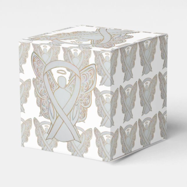 White Awareness Ribbon Angel Party Favour Boxes (Front Side)