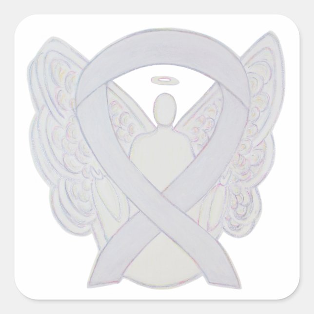 White Awareness Ribbon Angel Sticker Decals (Front)