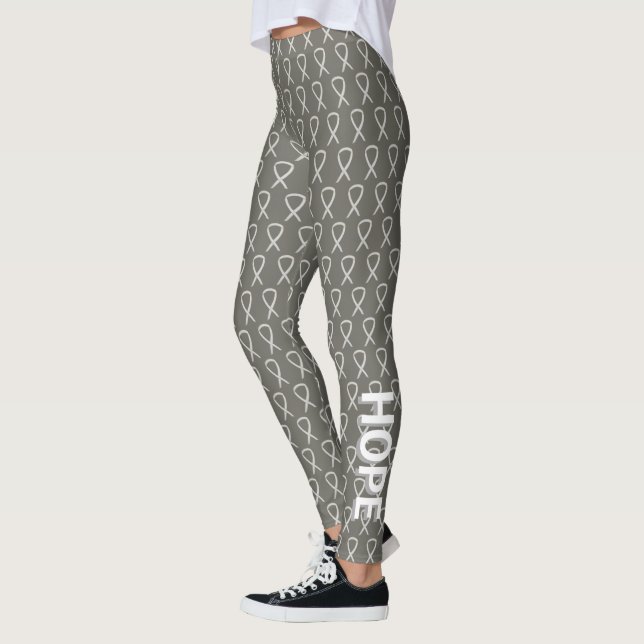 White Awareness Ribbon Art Custom Words Leggings (Left)