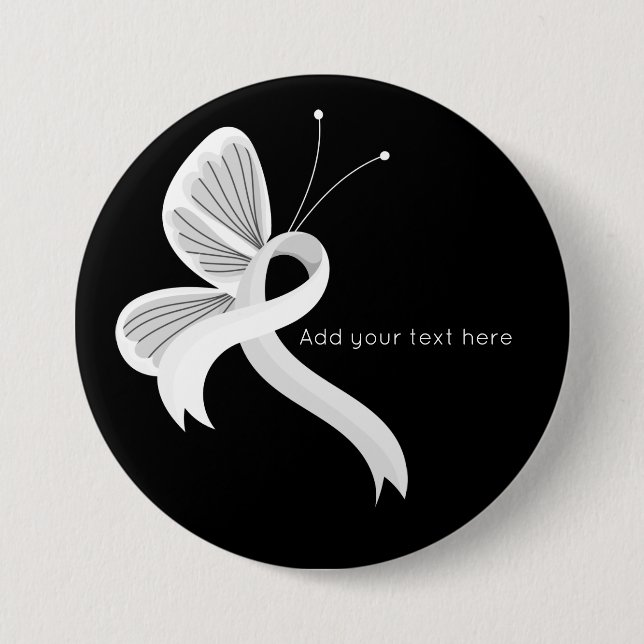 White Awareness Ribbon Butterfly Button (Front)