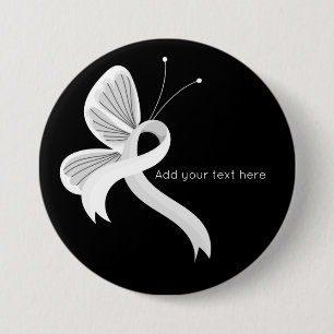 White Awareness Ribbon Butterfly Button
