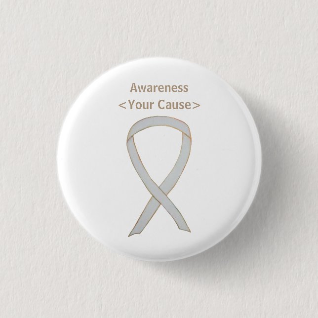 White Awareness Ribbon Custom Art Pin Button (Front)