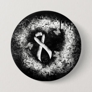 White Awareness Ribbon Grunge Heart 3 Inch Round Button