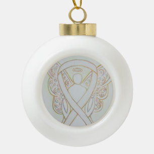 White Awareness Ribbon Guardian Angel Ornements
