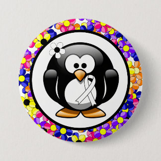 White Awareness Ribbon Penguin 3 Inch Round Button