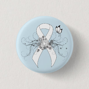 White Awareness Ribbon with Butterfly 1 Inch Round Button
