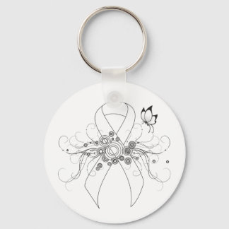 White Awareness Ribbon with Butterfly Keychain