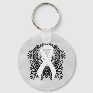 White Awareness Ribbon with Wings Keychain