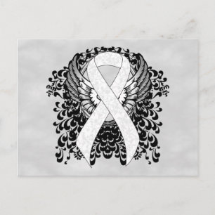 White Awareness Ribbon with Wings Postcard