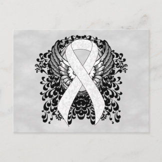 White Awareness Ribbon with Wings Postcard