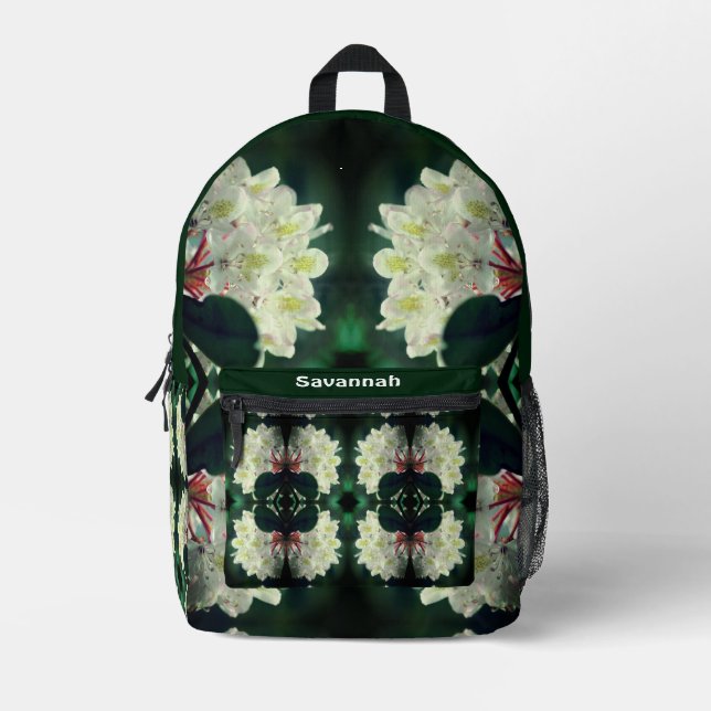 White Azalea Flower Abstract Personalized Printed Backpack (Front)