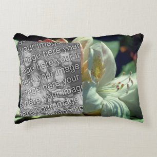 White Azalea Flower Frame Add Your Photo Accent Pillow