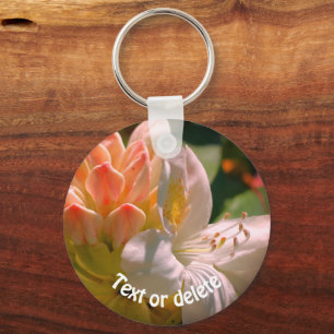 White Azalea Flower Personalized Keychain