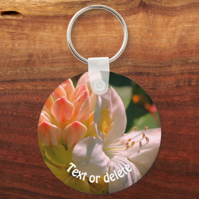 White Azalea Flower Personalized Keychain (Front)