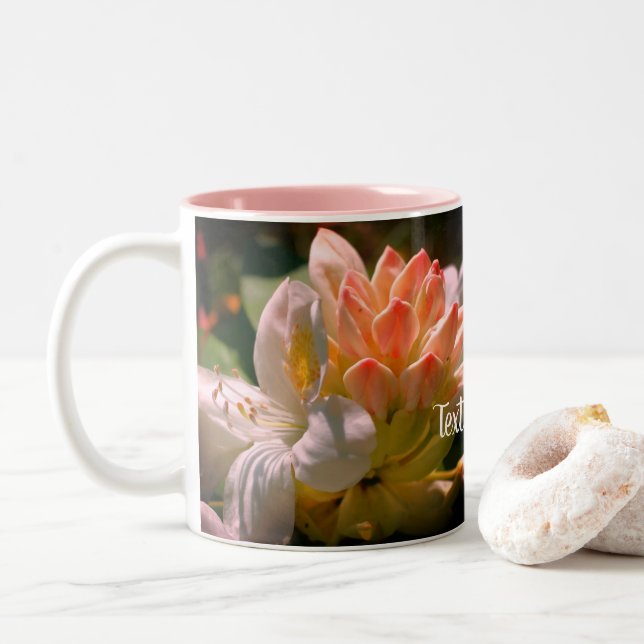 White Azalea Flower Personalized  Two-Tone Coffee Mug (With Donut)