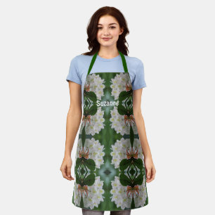 White Azalea Flower With Raindrops Personalized    Apron