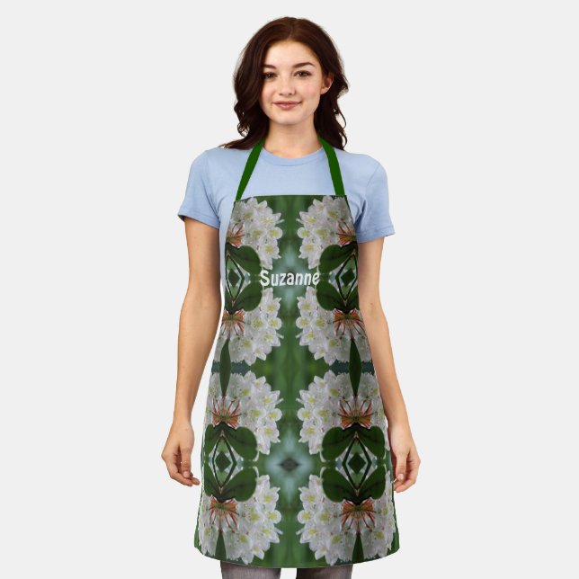 White Azalea Flower With Raindrops Personalized    Apron (Worn)