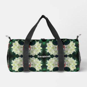 White Azalea Flowers Personalized Duffle Bag