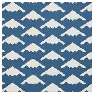 White B-2 Spirit Stealth Bomber Pattern on Blue Fabric