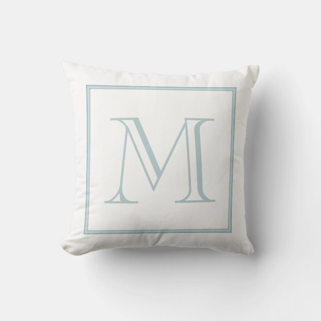 White Baby Blue Monogram Throw Pillow (Front)