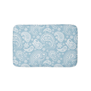 White & Baby Blue Vintage Paisley Bath Mat