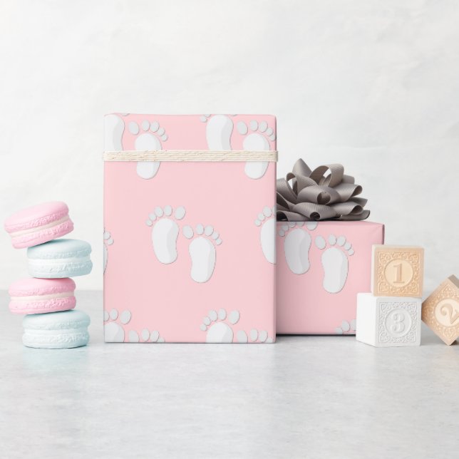 White Baby Feet On Pink Wrapping Paper (Baby Shower)