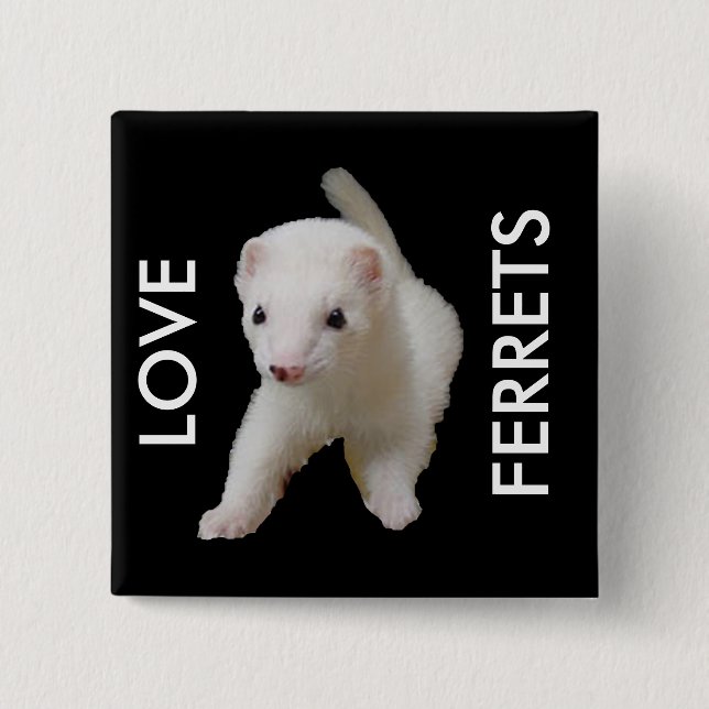 White Baby Ferret 2 Inch Square Button (Front)