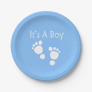 White baby foot - It's a boy baby-shower Paper Plate