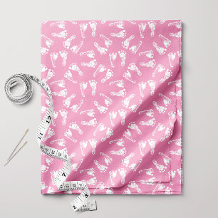 White Baby Footprint Pattern On Pink Fabric