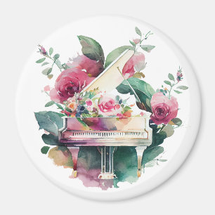 White Baby Grand Piano Watercolor Magnet