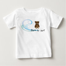 White baby onesie "Born to surf", waves and teddy 