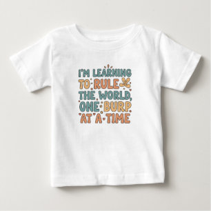 White Baby T-Shirt with Funny Phrase in Cotton