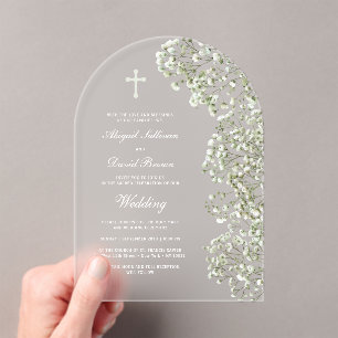 White Baby's Breath Arch Wedding Acrylic Invitations