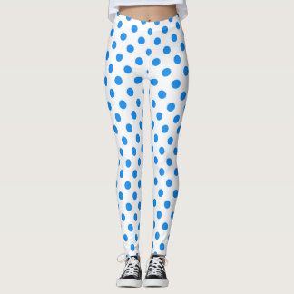 White Background Blue Polka Dots Leggings
