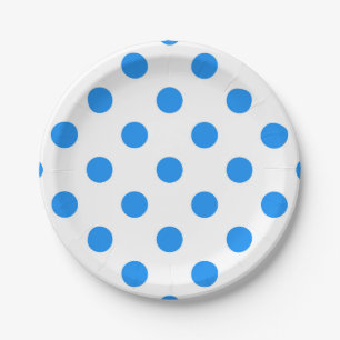 White Background Blue Polka Dots Paper Plate