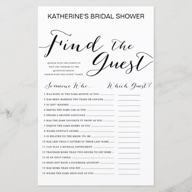 White Background Bridal Shower Game PRINTED (Front)
