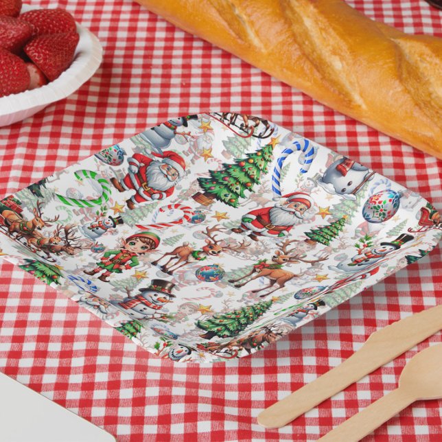 White Background Christmas Decorative Pattern Paper Plate (Creator Uploaded)