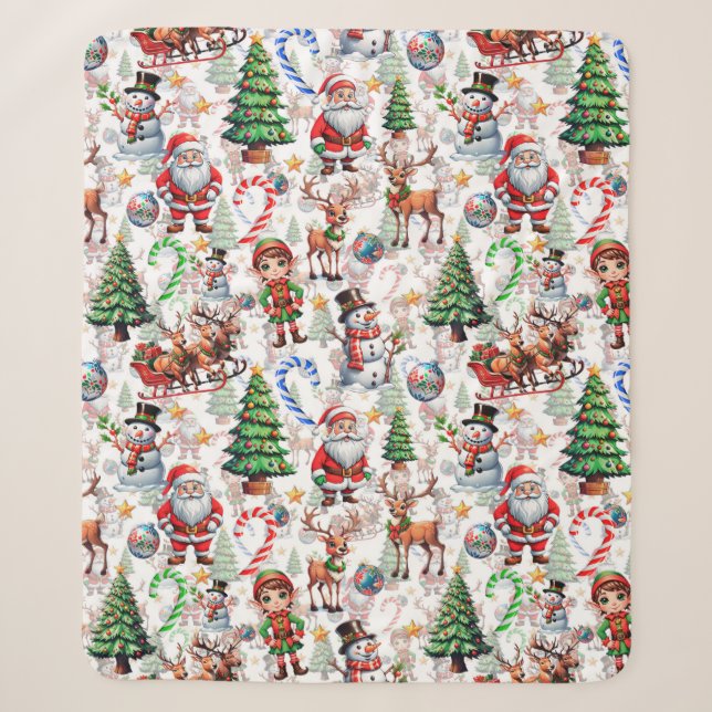White Background Christmas Decorative Pattern Sherpa Blanket (Front)