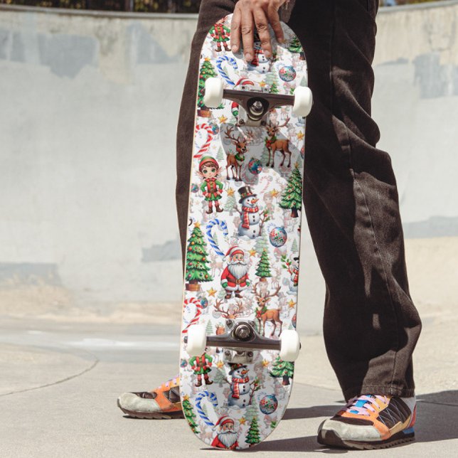 White Background Christmas Decorative Pattern Skateboard (Creator Uploaded)