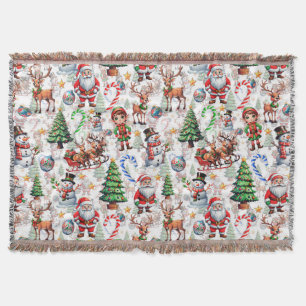 White Background Christmas Decorative Pattern Throw Blanket