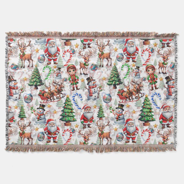 White Background Christmas Decorative Pattern Throw Blanket (Front)